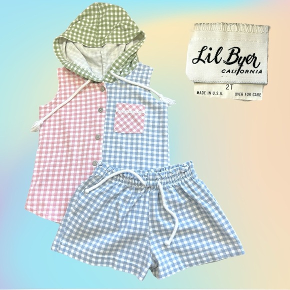 Vtg Girls 90's/y2k 2 piece Lil Byer Hooded button up Top & Shorts Set Size 2T - Picture 1 of 8